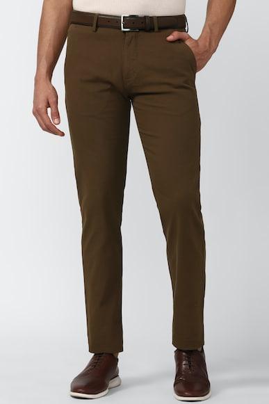 men brown solid super slim fit casual trousers