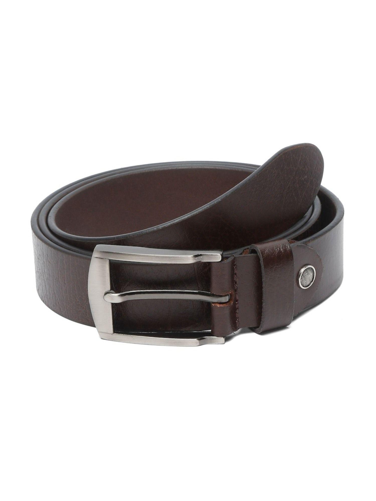 men brown textured genuine leather belt