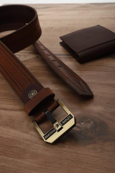 men brown textured genuine leather casual belt
