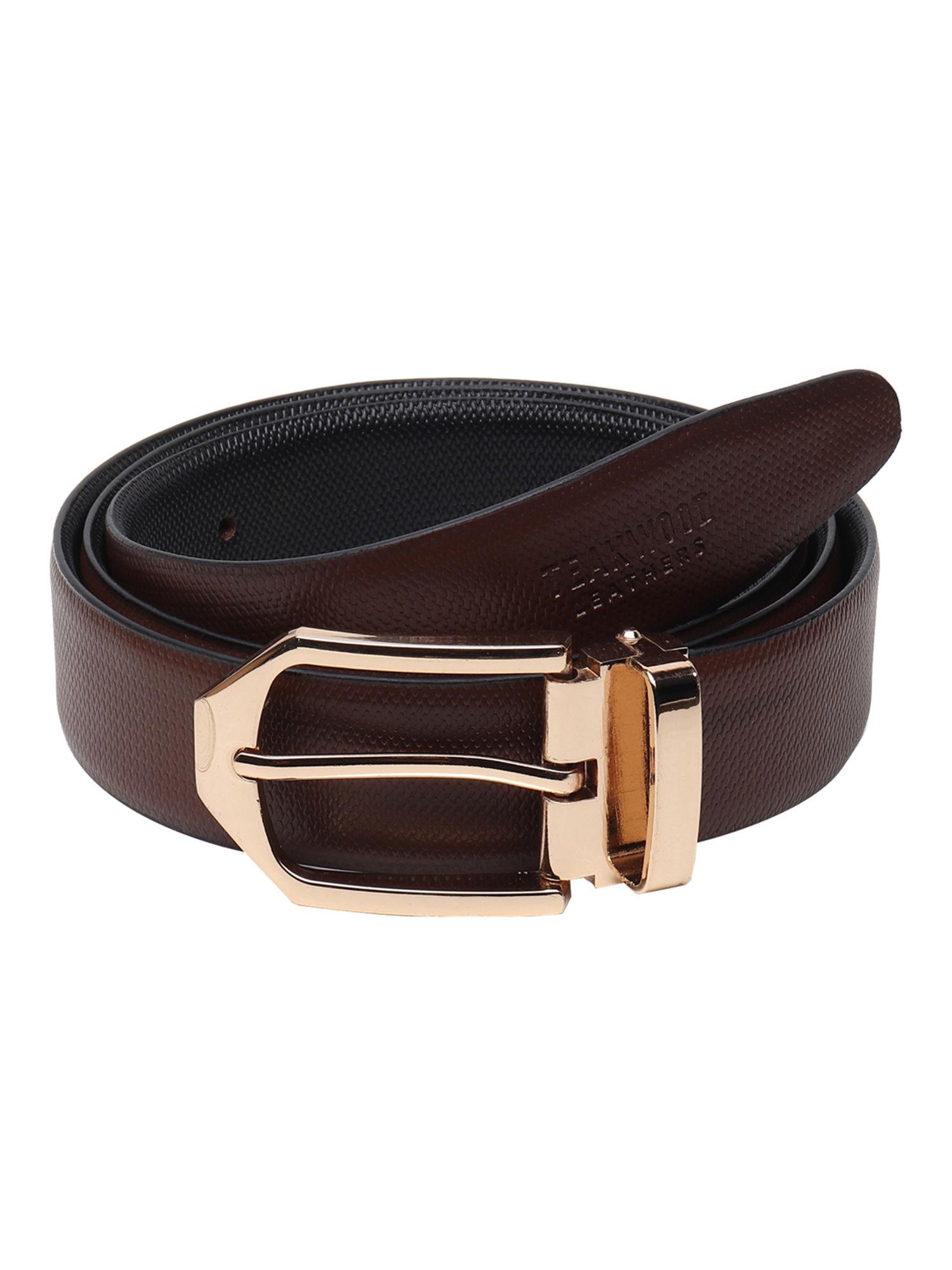 men brown textured genuine leather semi formal belt