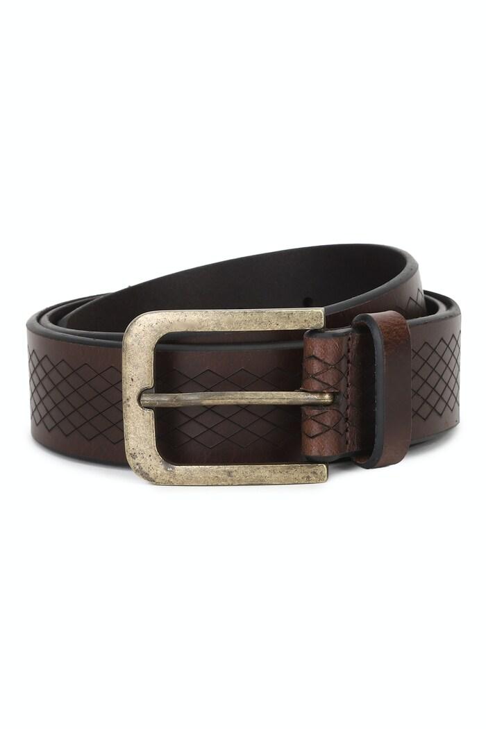 men brown textured leather belt