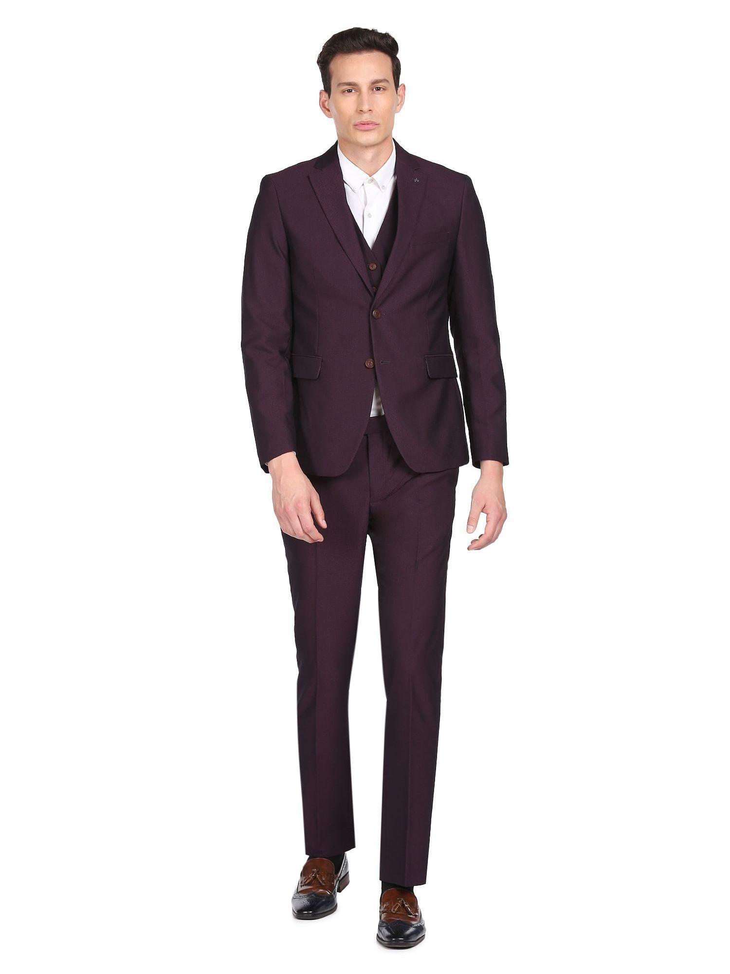 men burgundy reversible waistcoat single breasted formal three piece suit
