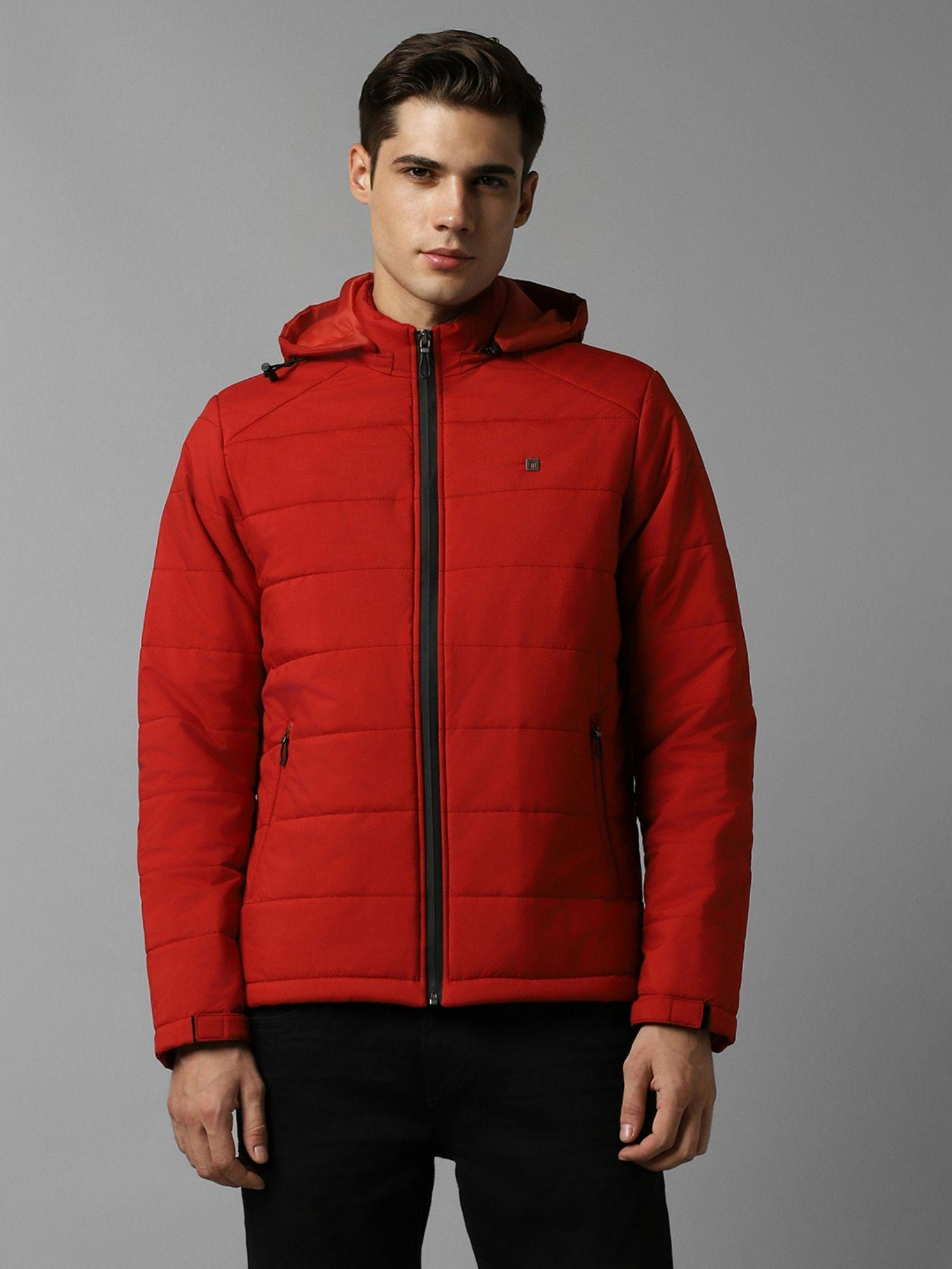 men casual red solid jacket
