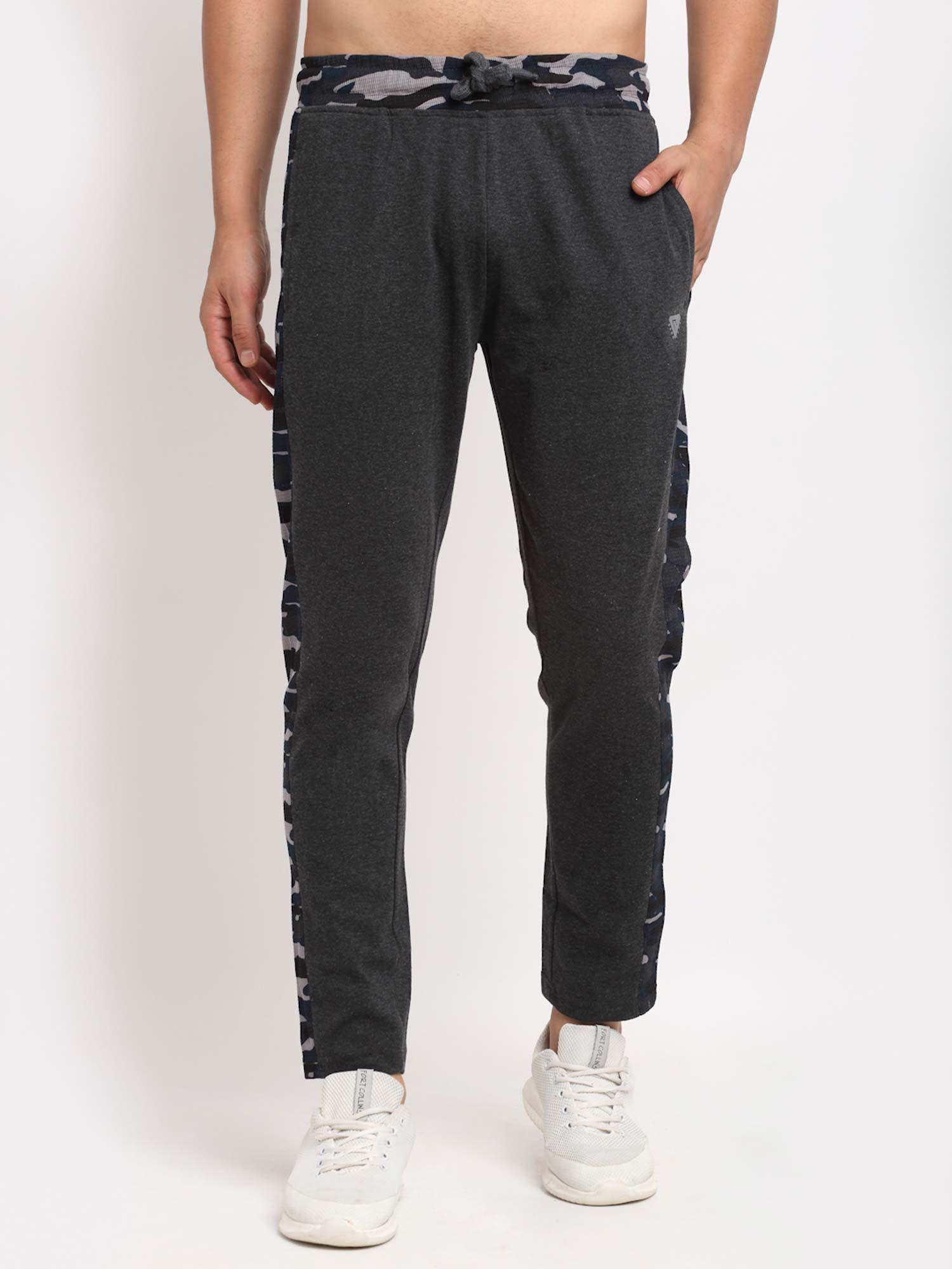 men charcoal grey camouflage track pants
