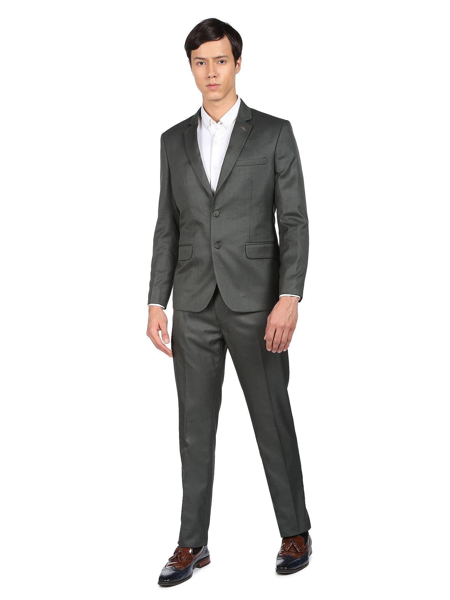men charcoal twill single breasted two piece suit (set of 2)