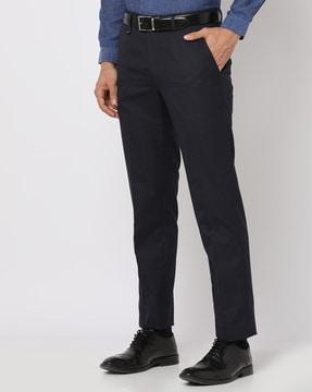 men checked flat-front slim fit trousers