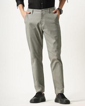 men checked flat-front straight fit chinos