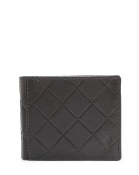 men checked genuine leather bi-fold wallet