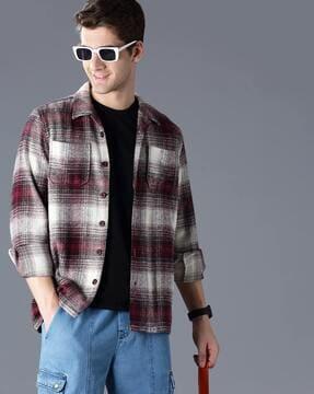 men checked oversized fit shacket