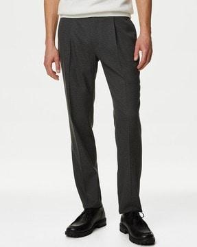 men checked regular fit pleated trousers