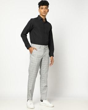 men checked slim fit trousers