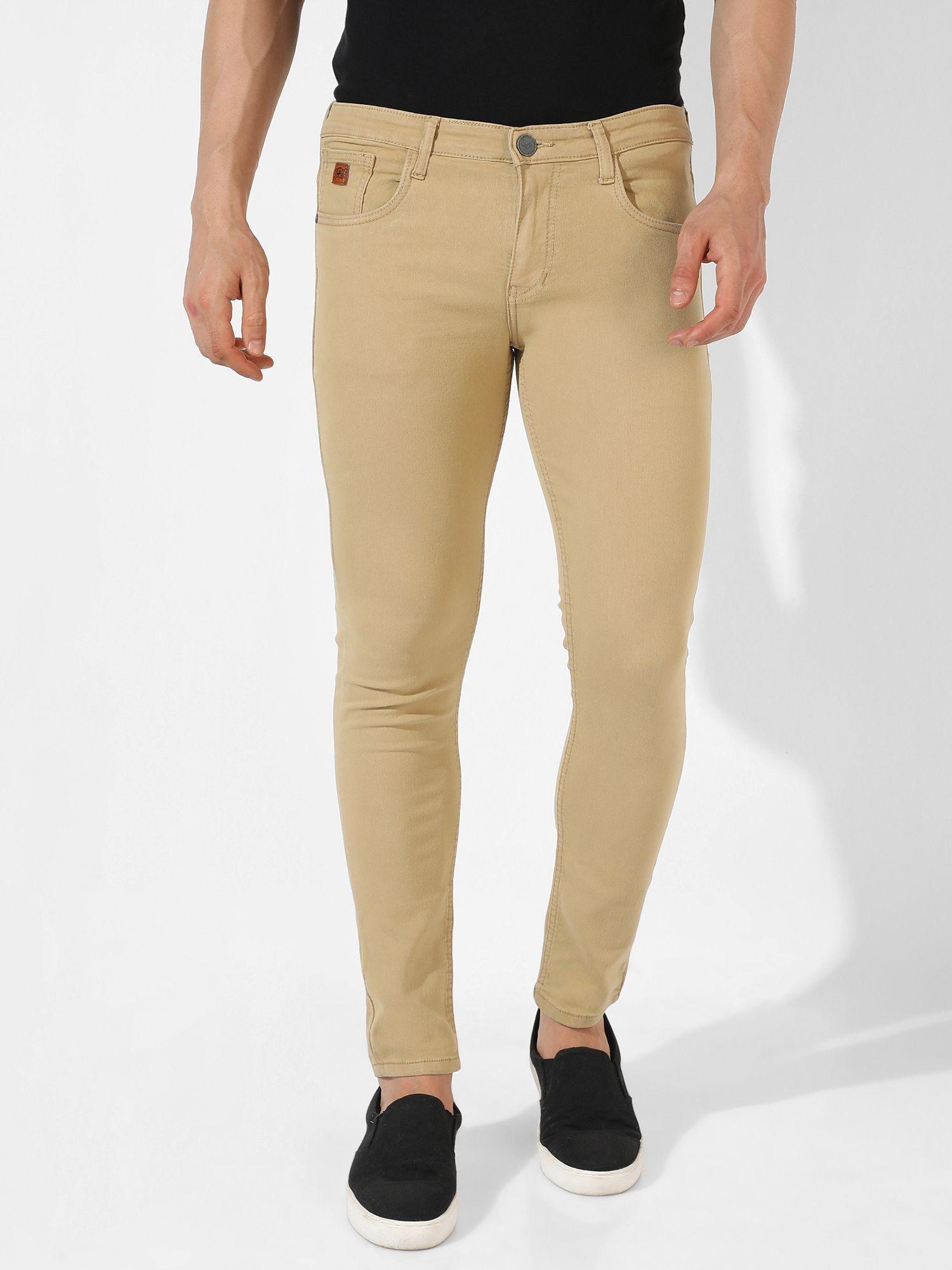 men classic beige regular fit denim jeans