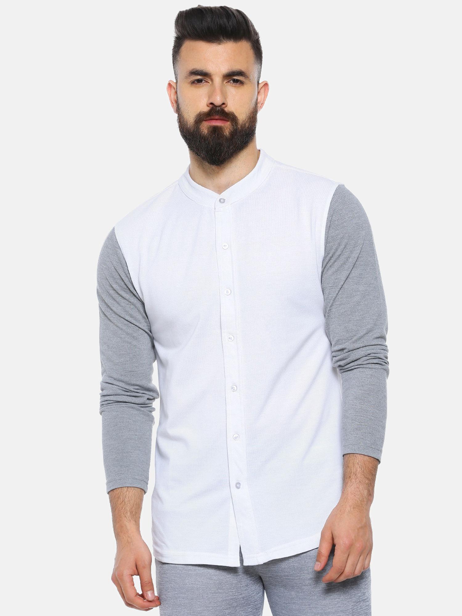 men color block casual white shirt