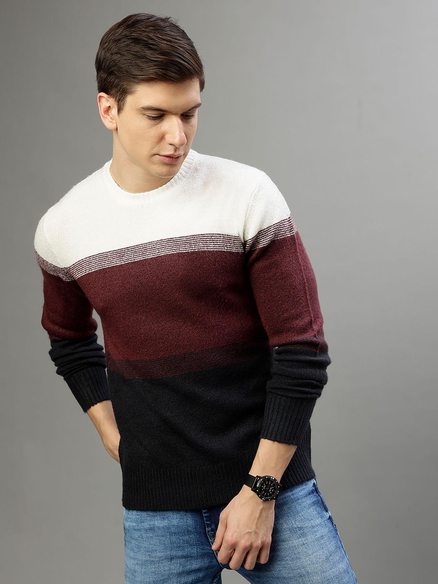 men colorblocked round neck full sleeves sweater