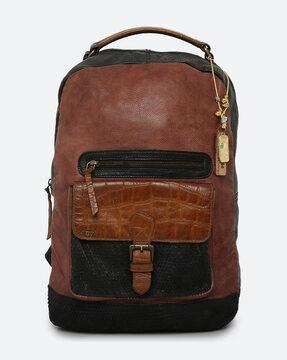 men coloublock genuine leather backpack