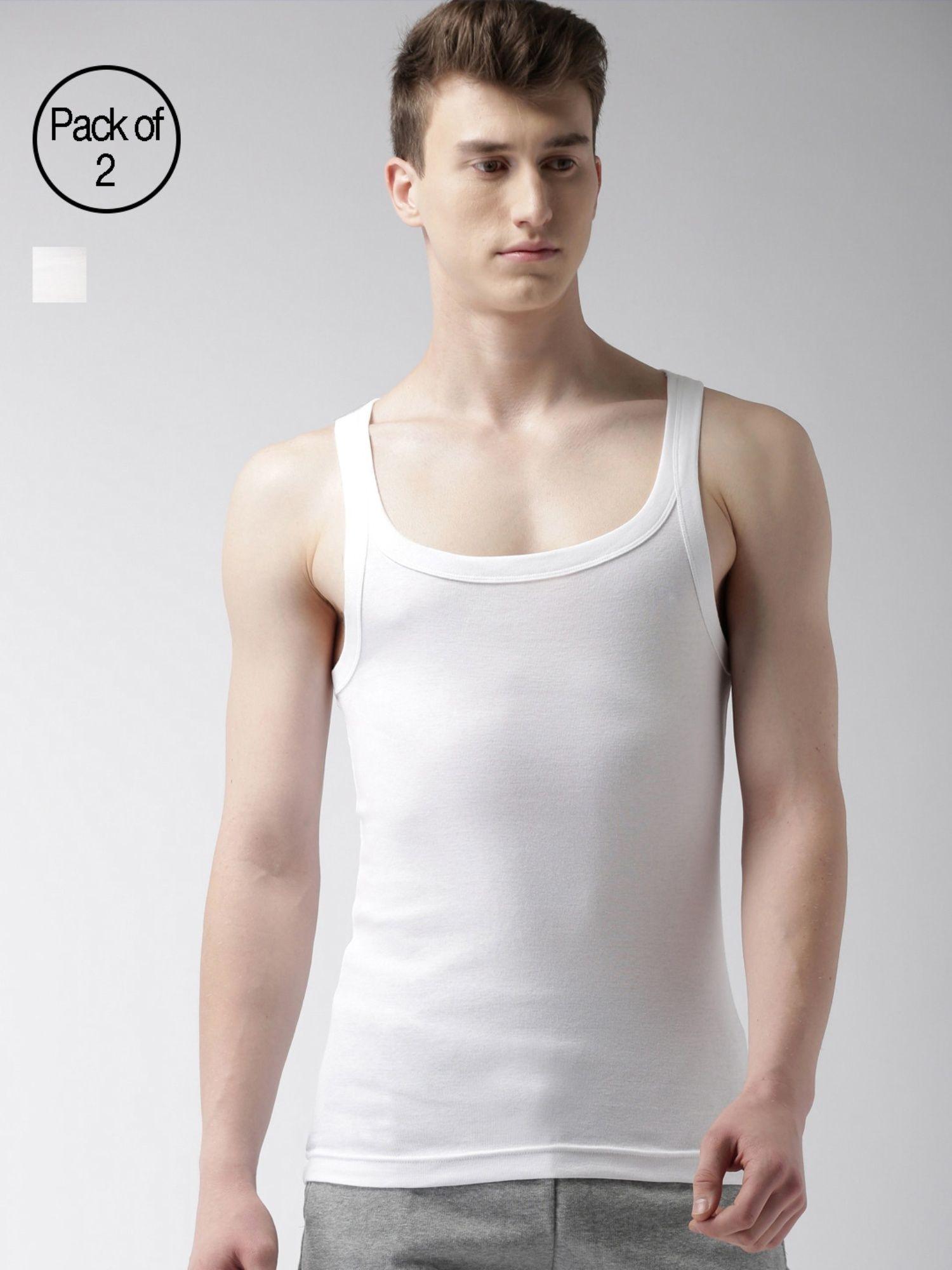 men cotton 100 ca solid sports rib vest (pack of 2) multi-color