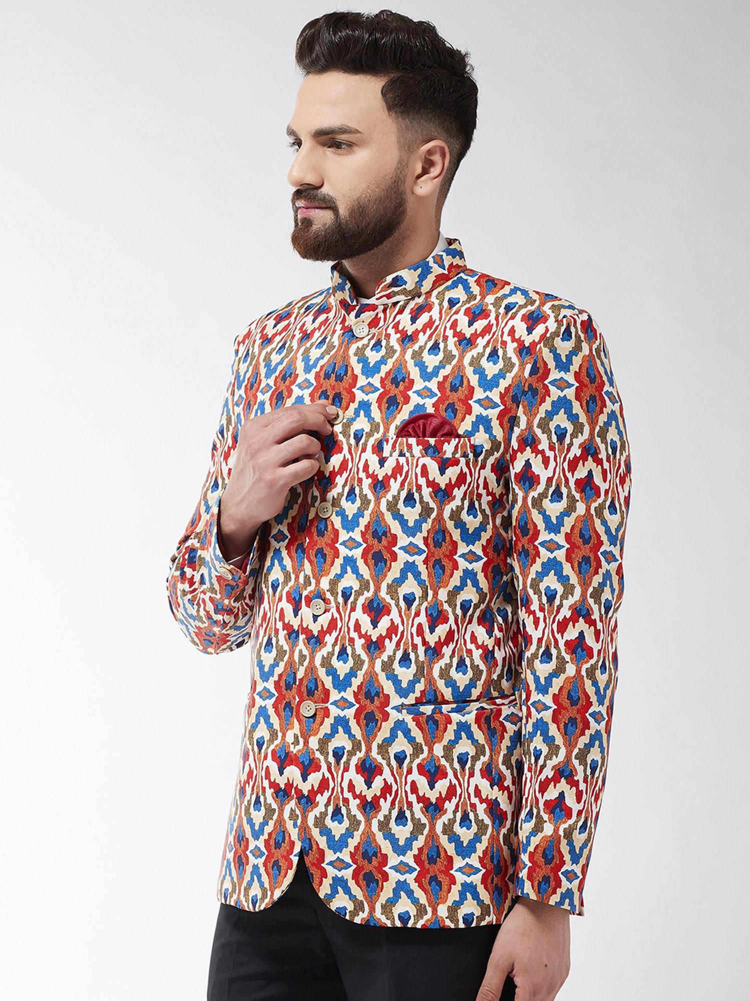 men cotton blend multicolored abstract printed blazer
