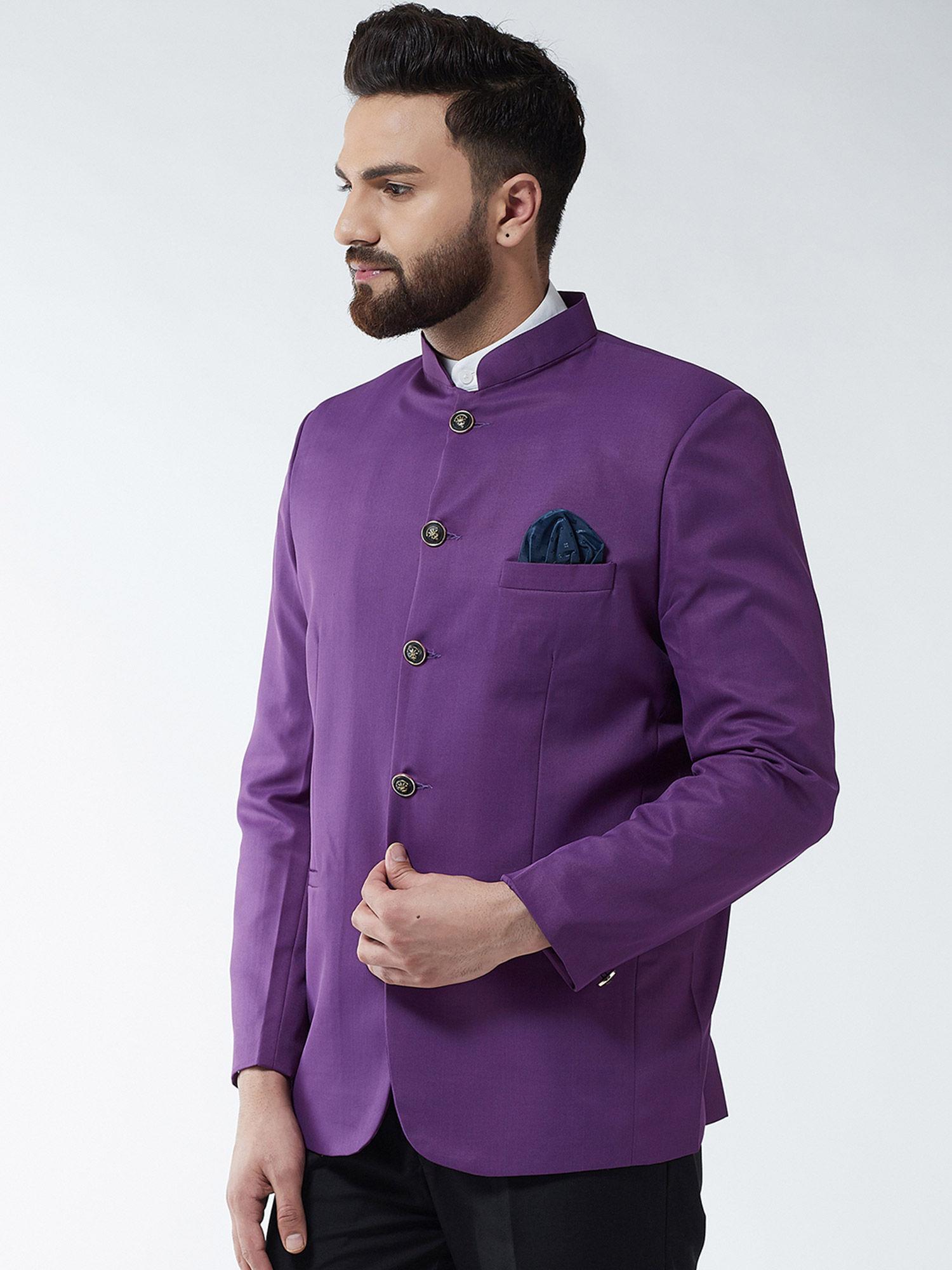 men cotton blend purple solid blazer