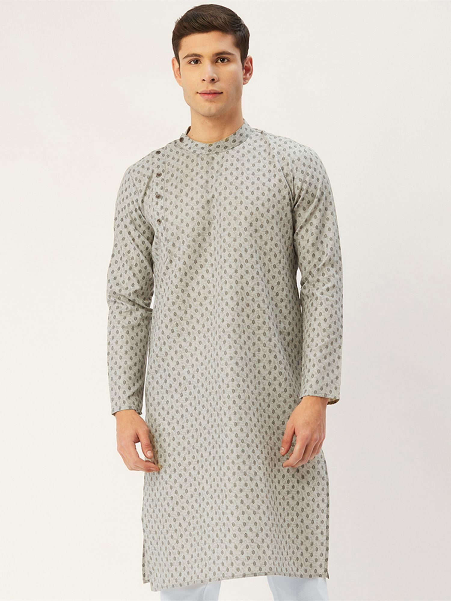 men cotton printed kurta in grey