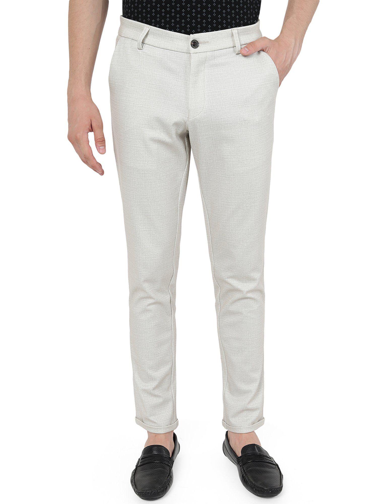 men cream cotton venice fit textured casual trouser
