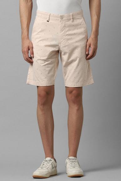men cream print slim fit shorts