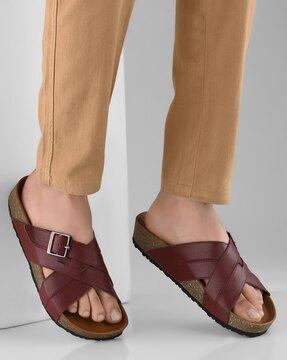 men criss-cross straps open-toe slip-on sandals