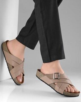 men criss-cross straps open-toe slip-on sandals