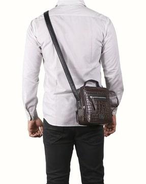 men croc-embossed genuine leather crossbody bag