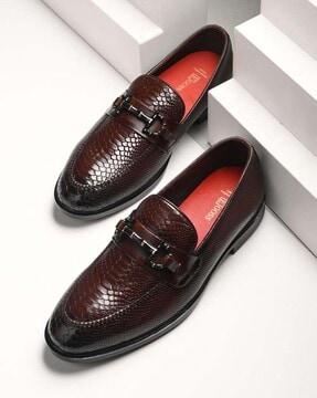 men croc-embossed loafers with metal accent