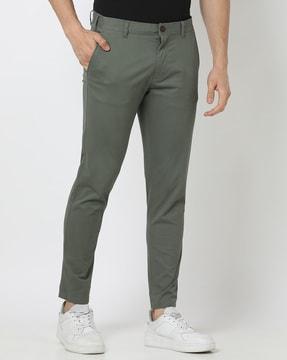 men cropped fit flat-front trousers