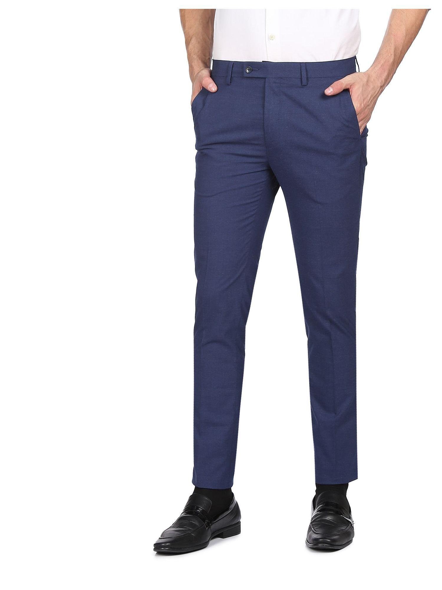men dark blue jackson super slim fit woven check formal trousers