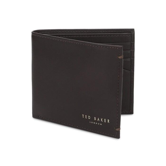 men dark brown front branding leather bifold wallet
