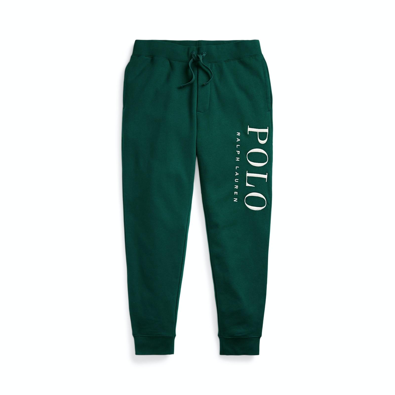 men dark green logo embroidered fleece jogger pant