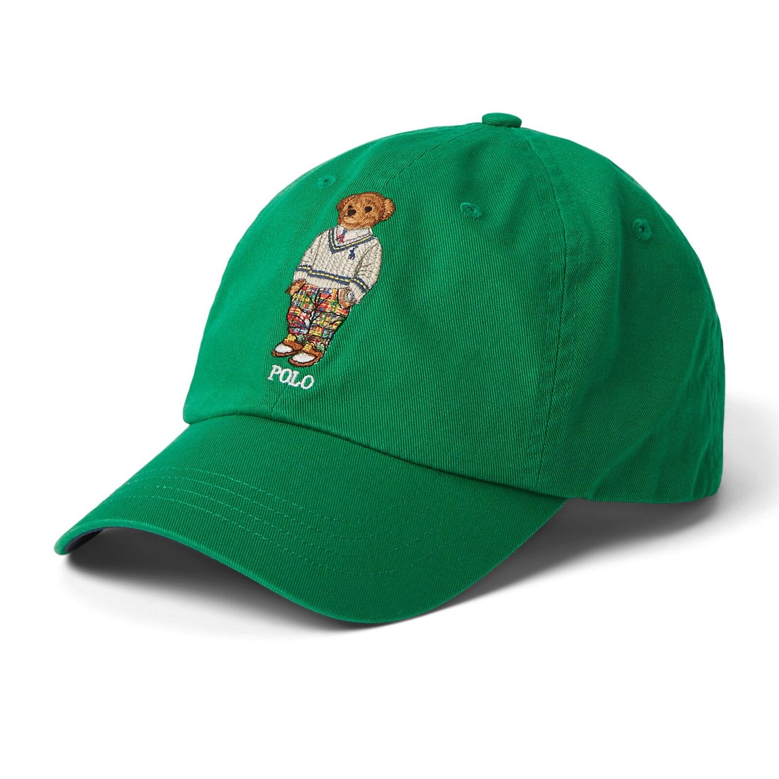 men dark green polo bear twill ball cap