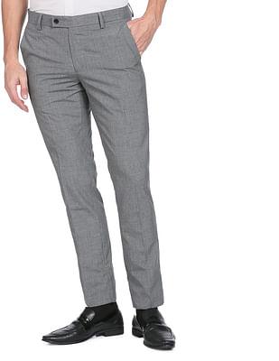 men dark grey houndstooth flat front regular fit formal trousers