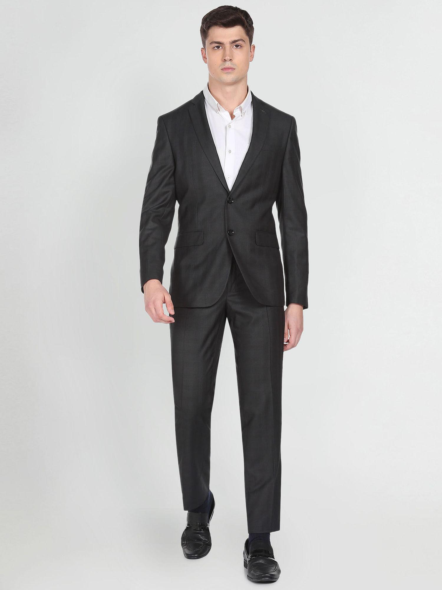 men dark grey tartan check suit (set of 2)