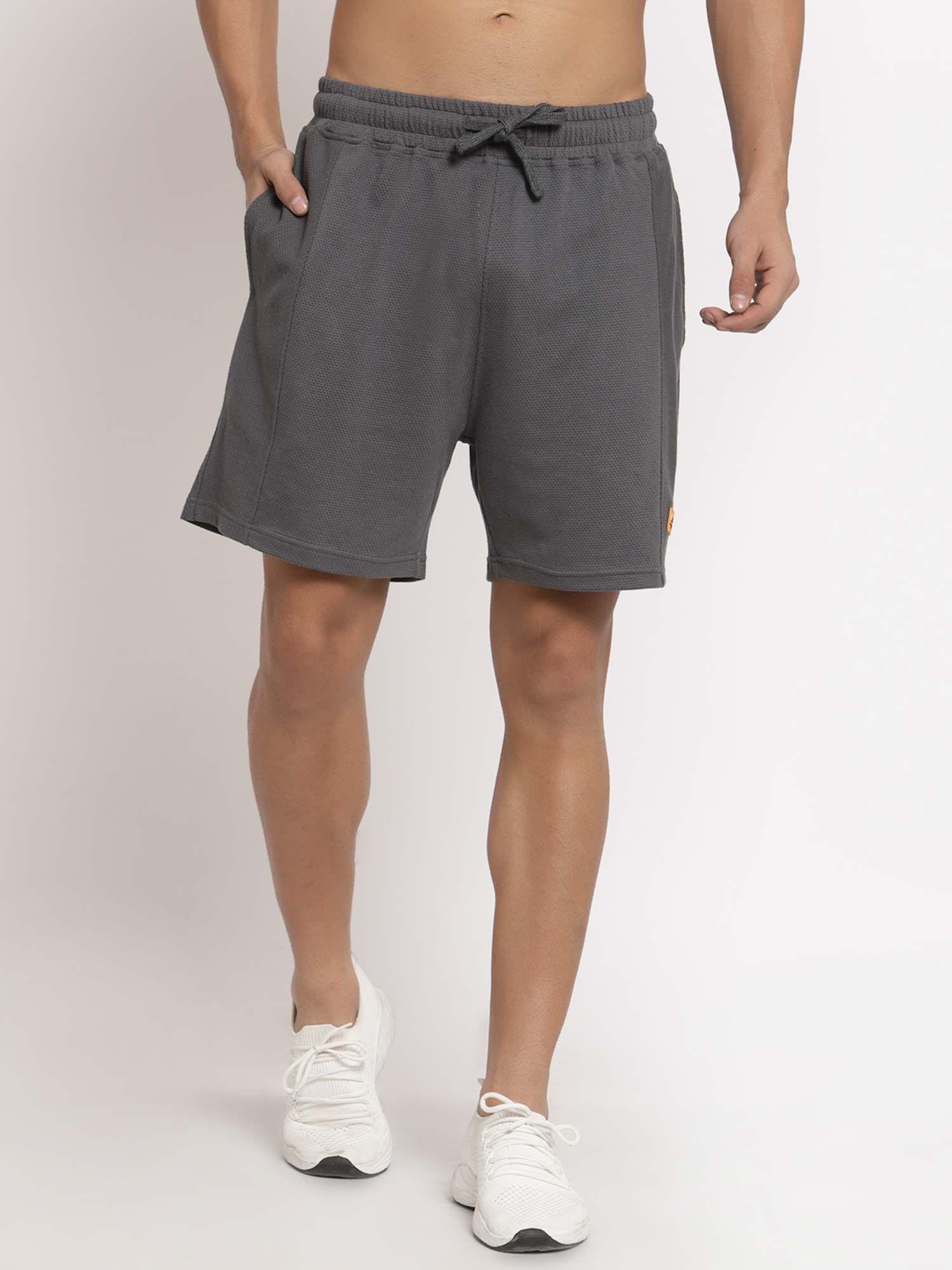 men dark grey textured shorts