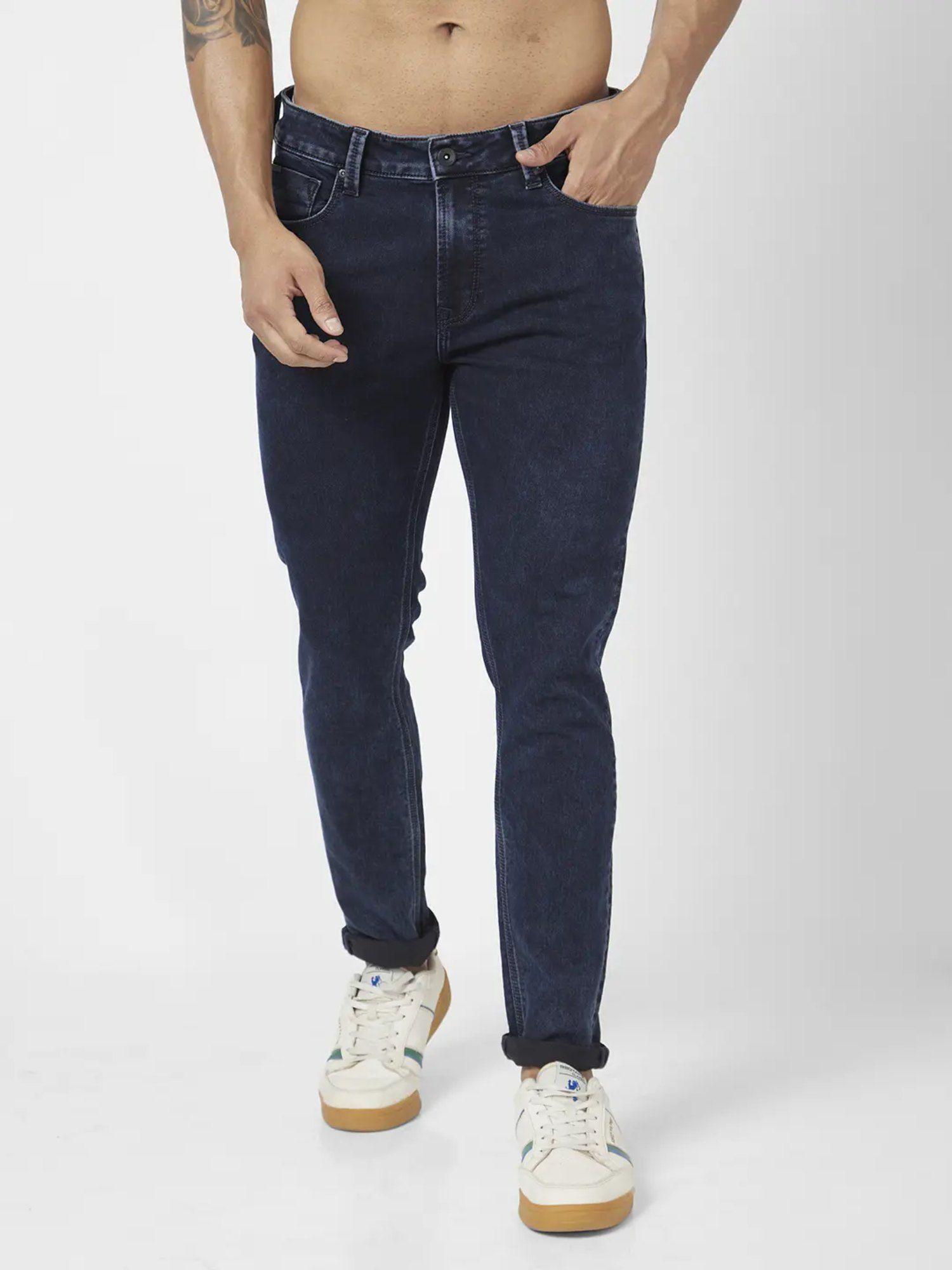 men dark navy blue cotton stretch super slim fit jeans super skinny