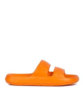 men dual-strap slides with textured footbed
