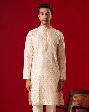 men embellished regular fit long kurta