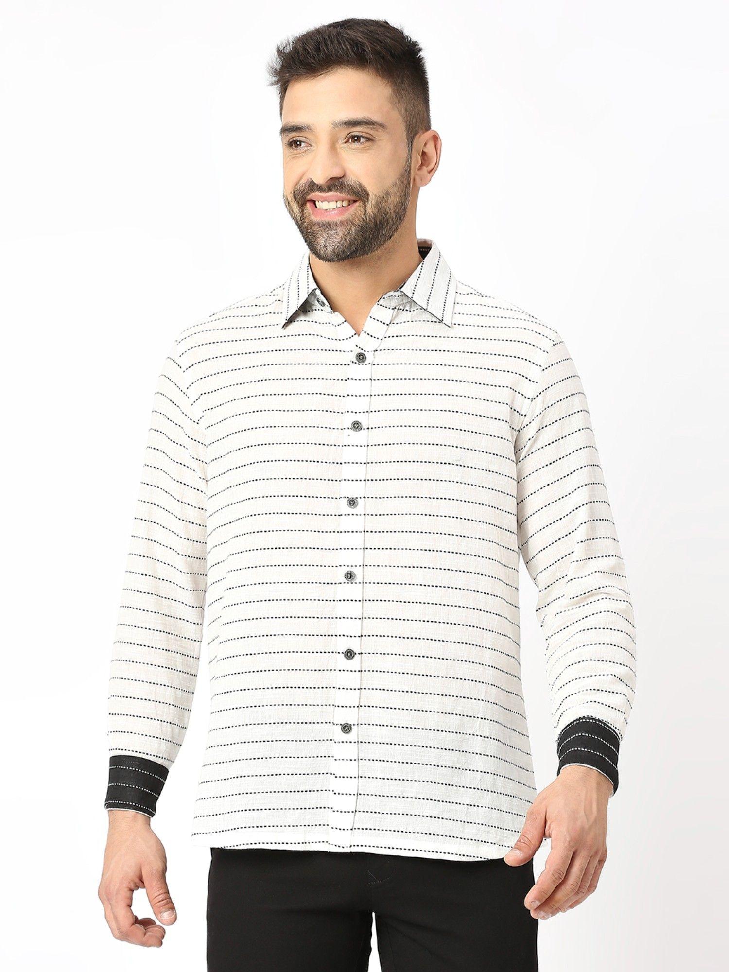 men embroidered full sleeves regular fit spread collar white shirt