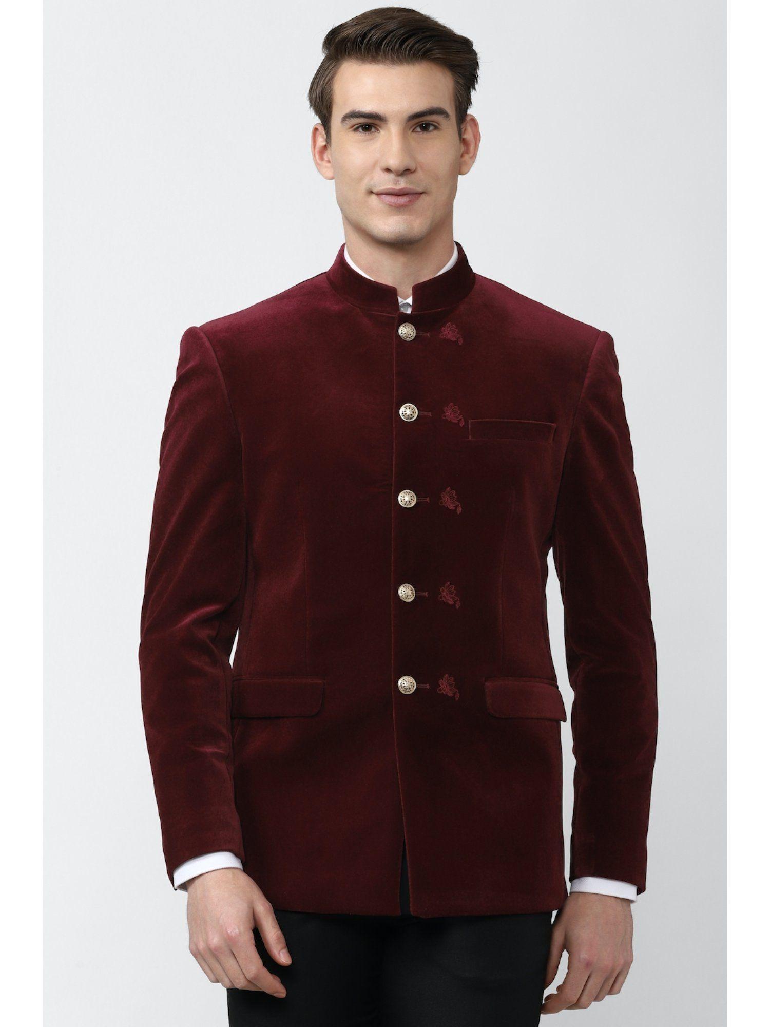 men embroidered maroon blazer