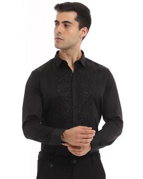 men embroidered slim fit shirt