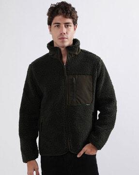 men faux-fur zip-front bomber jacket