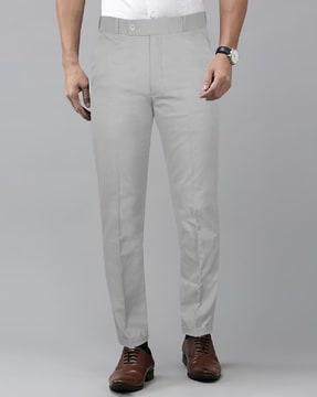men flat-front slim fit trousers with insert pockets