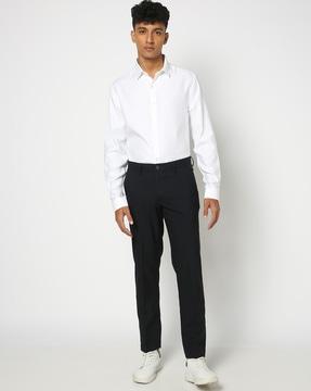 men flat-front slim fit trousers