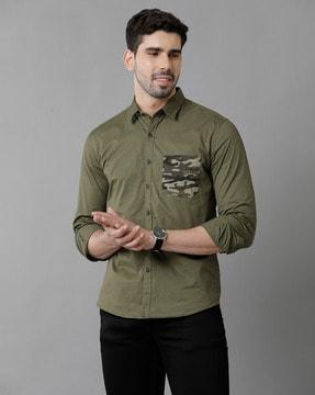 men full-sleeves regular fit shirt with patch-pocket