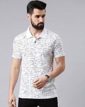 men geometric print regular fit polo t-shirt