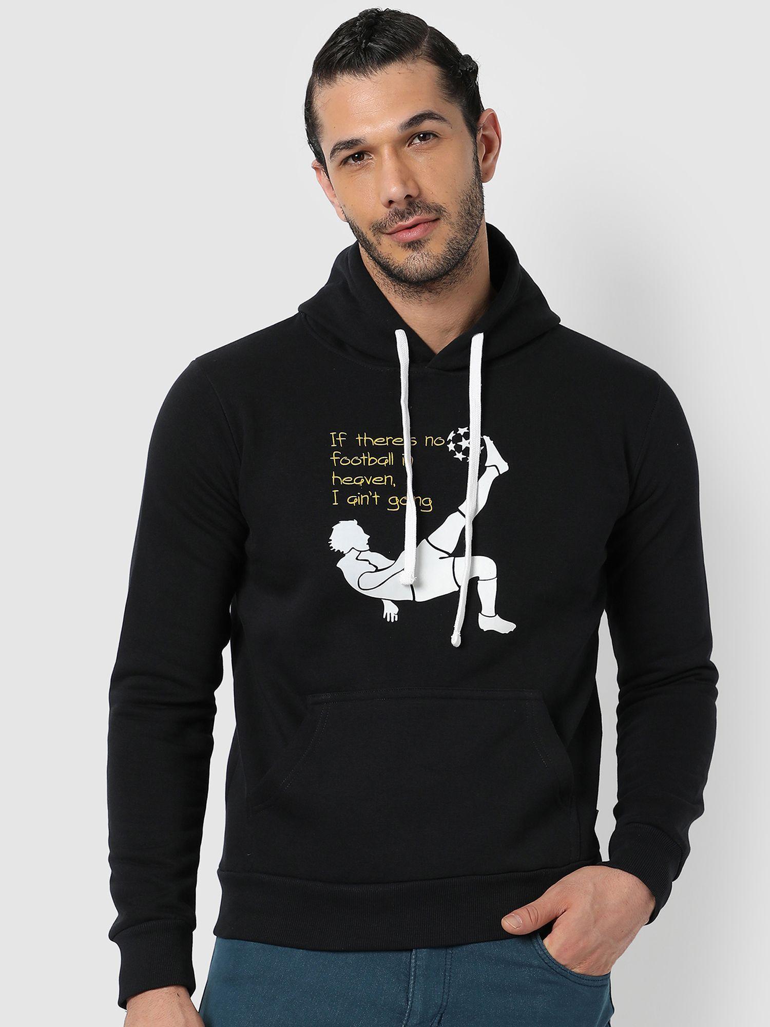 men graphic print black hooded sweatshirt