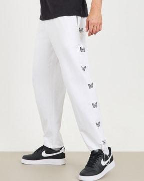 men graphic print mid-rise joggers with insert pockets